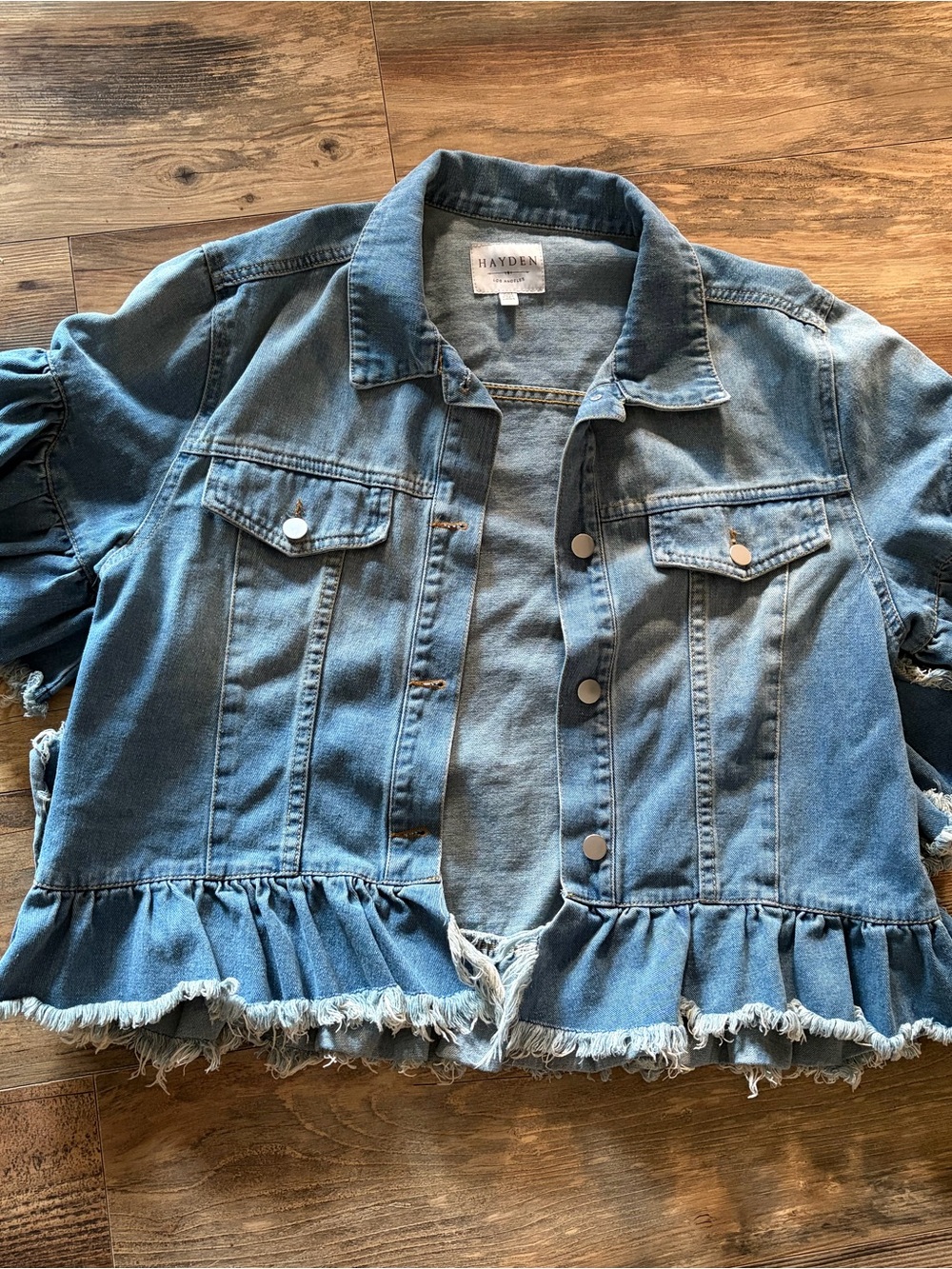 Hayden Blue Ruffle-Hem Denim Jacket